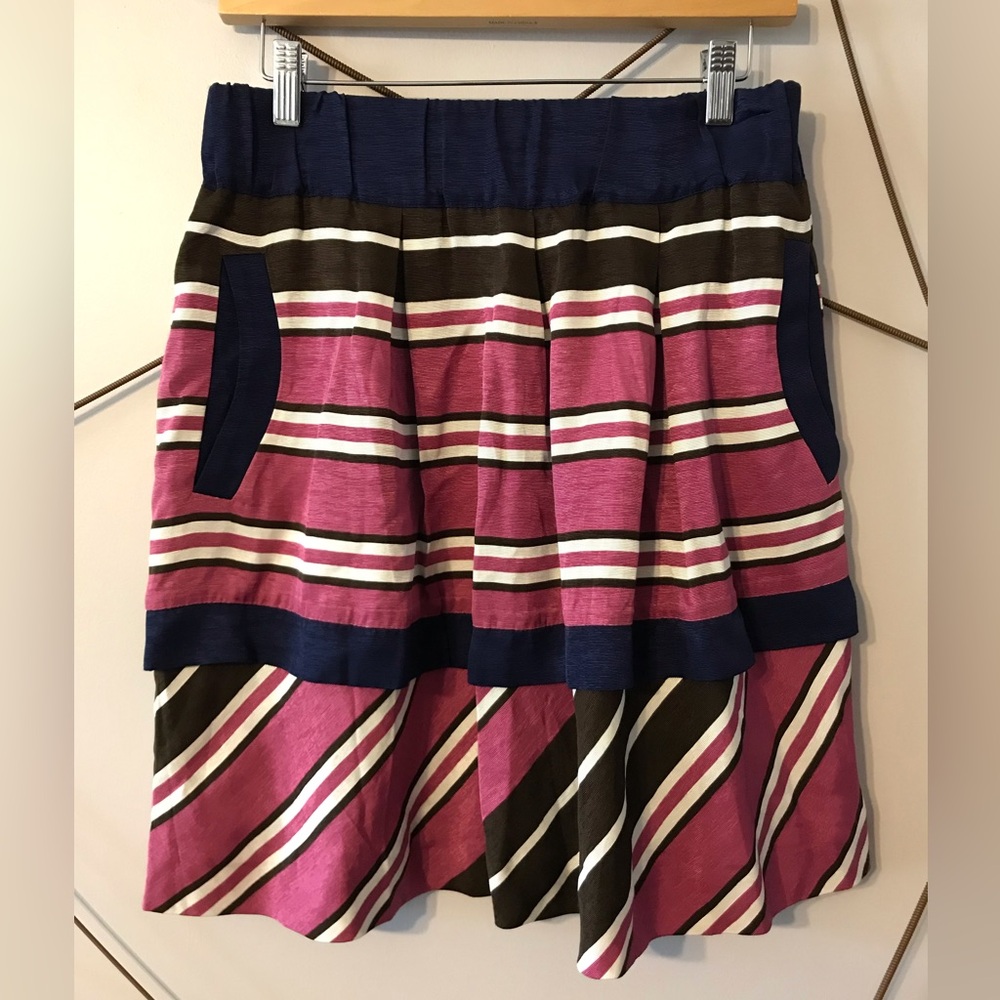 Maeve- Womens Striped Pink and Navy Tiered Skirt